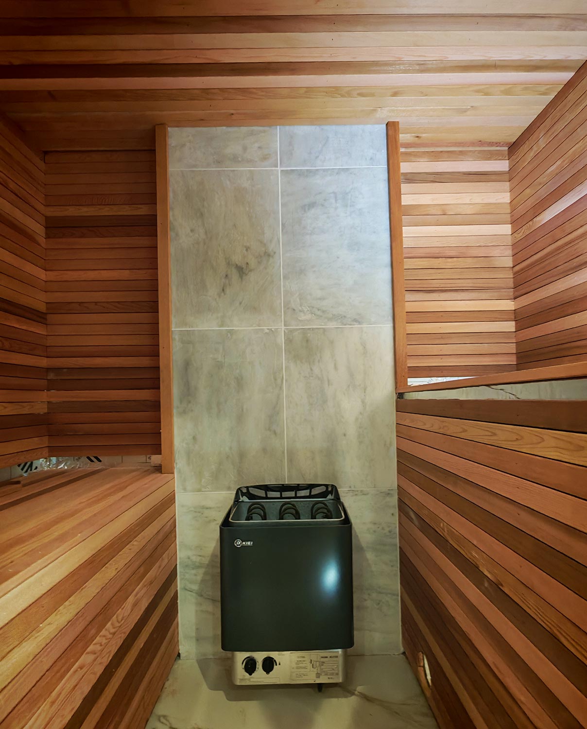 Cedar cladding inside a client's sauna.